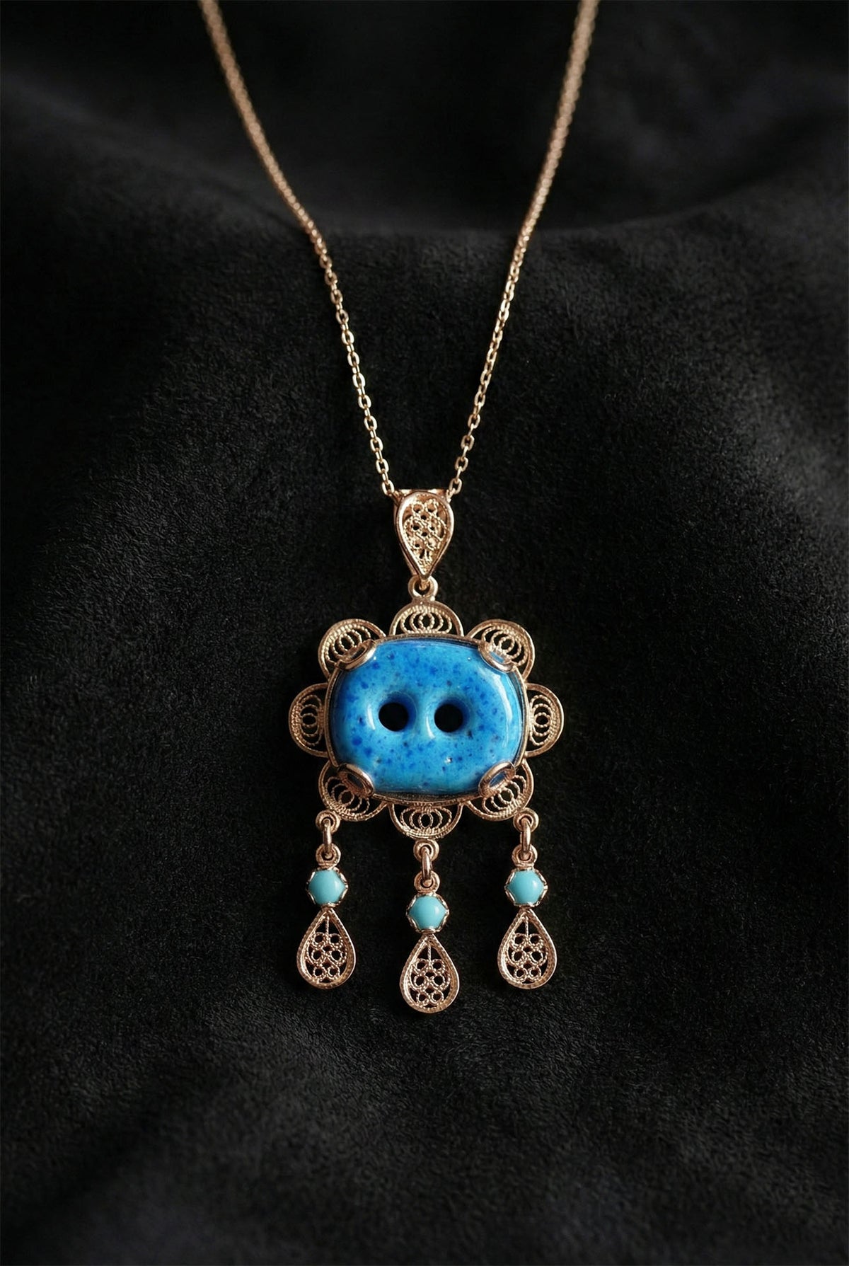 Collier œil porte-bonheur syriaque deux yeux rose et turquoise en argent sterling 925