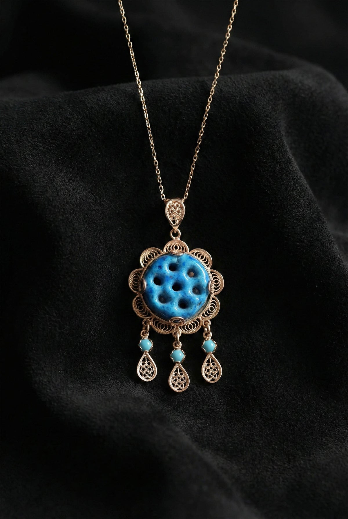 Collier mauvais œil à sept yeux en argent 925 et or rose