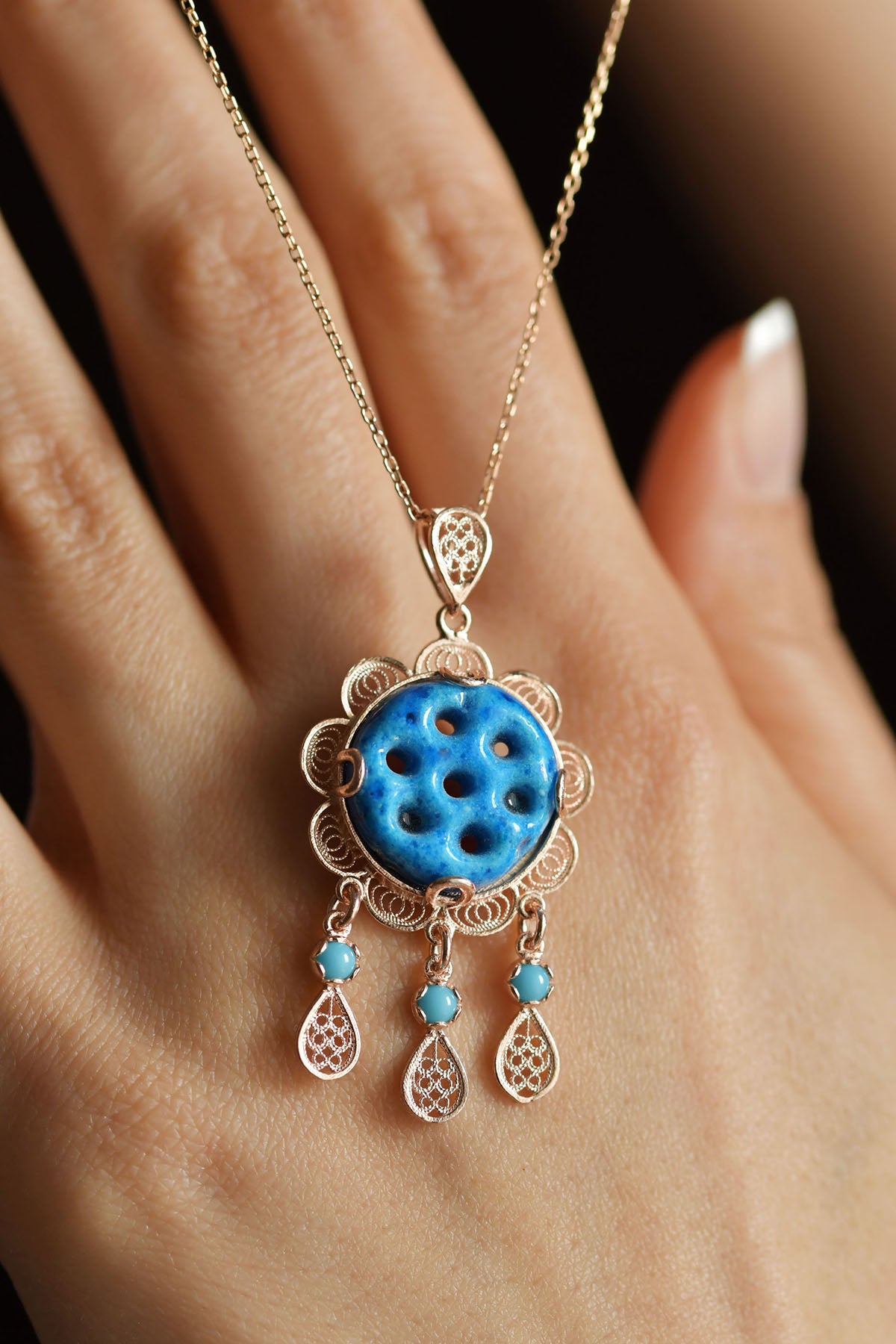 Rose Gold Turquoise Seven-Eye Evil Eye Necklace | 925 Silver