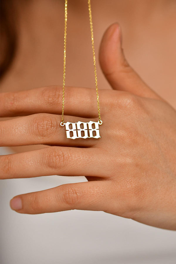 Gold 888 Angel Number Silver Balance Necklace