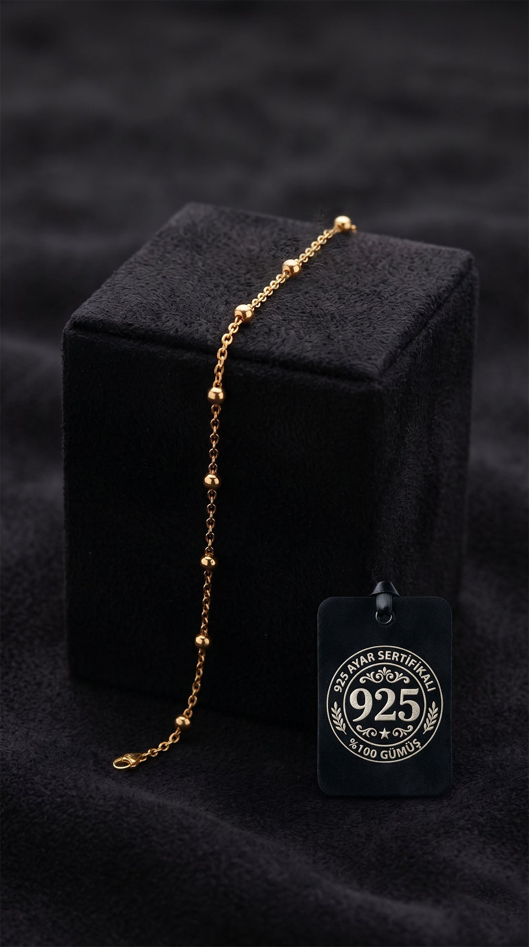 Gold Dorika Bead, Dainty Minimal Chain Bracelet in 925 sterling silver