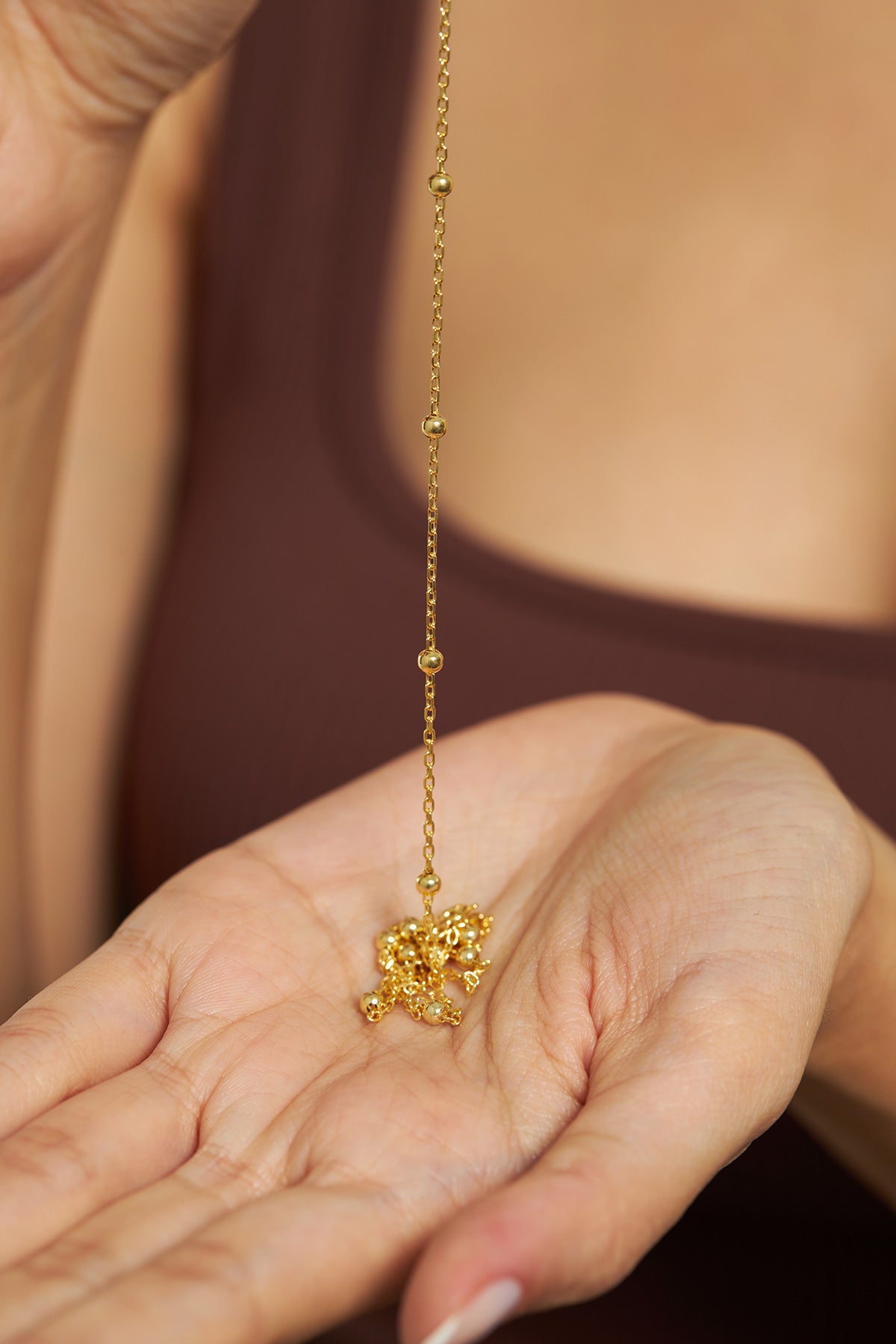 Gold Italian Dorika Bead Chain Necklace in 925 sterling silver - view 2