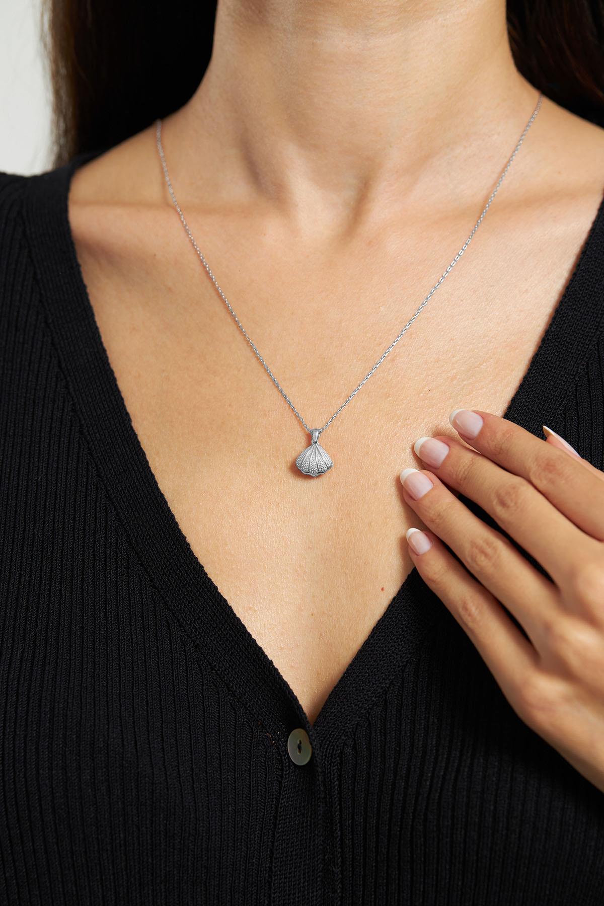 Pearl Piece Oyster Necklace Rhodium Plated Silver