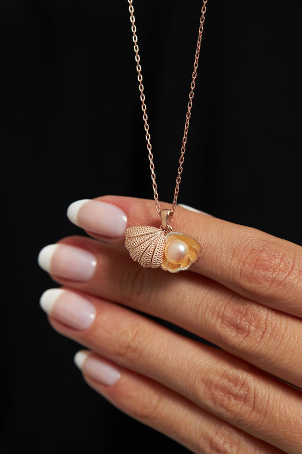 İnci Taneli Rose İstiridye Gümüş Kolye