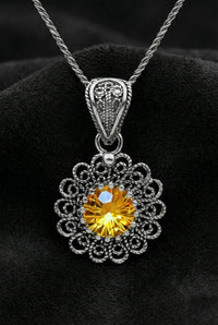 Citrine November Birthstone Filigree Necklace | 925 Silver