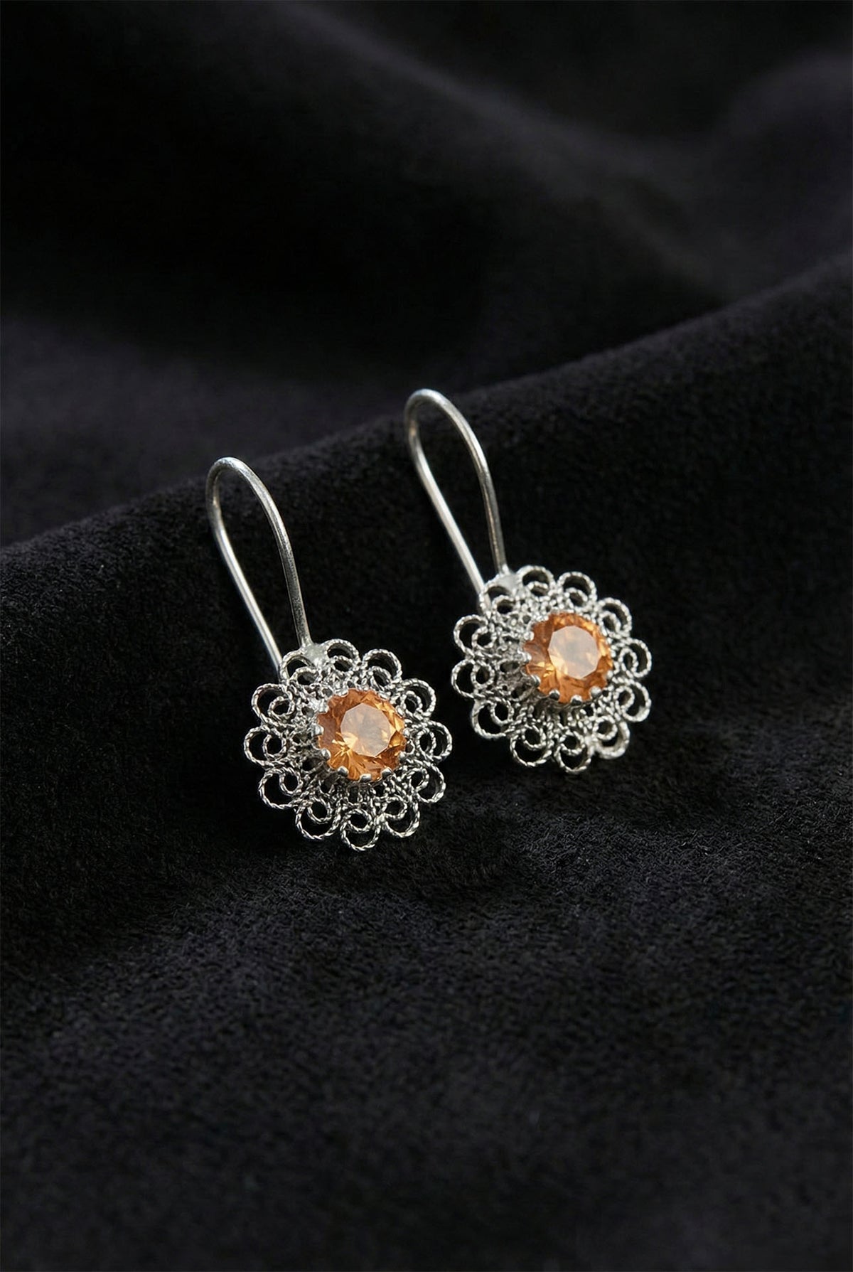 November Citrine Birthstone Flower Drops in 925 sterling silver