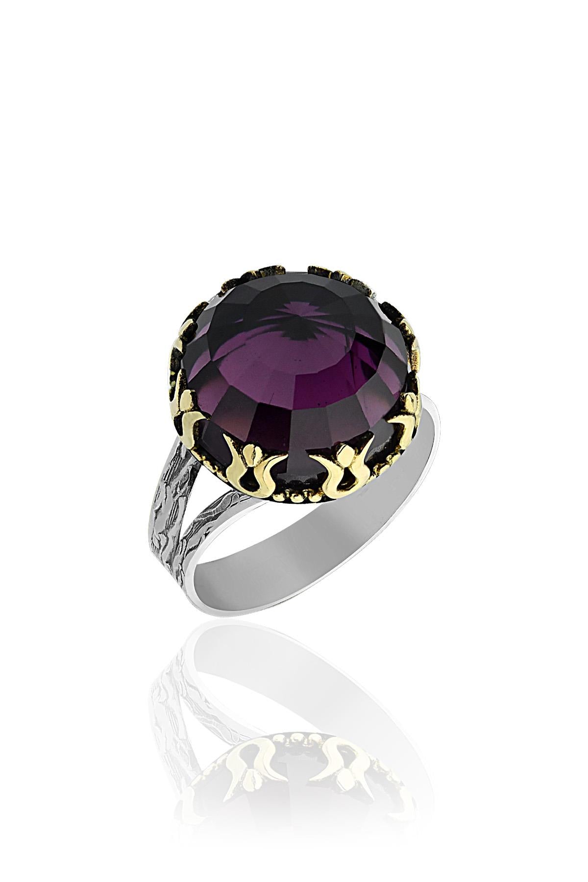 Amethyst Tulip Motif Round Traditional Set Silver