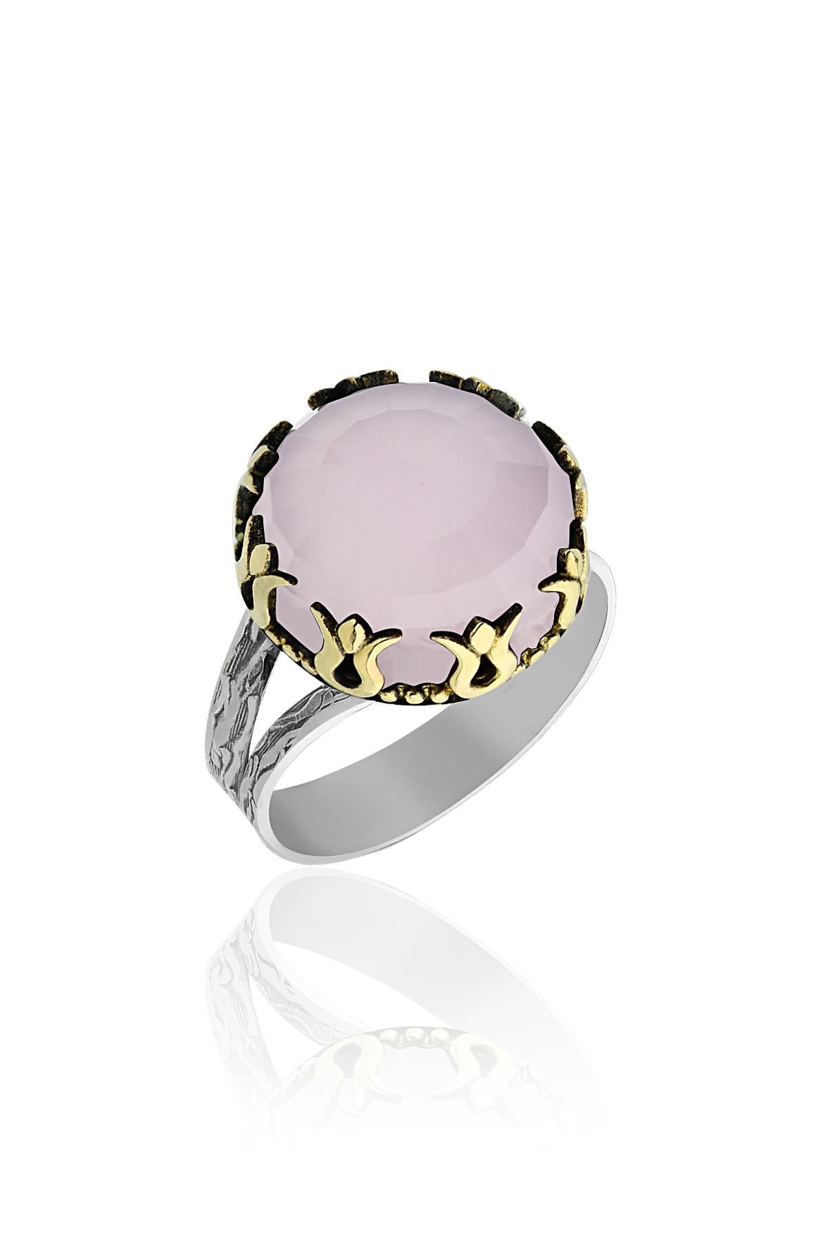 Quartz Tulip Motif Round Traditional Set Rose Gold Plated Silver