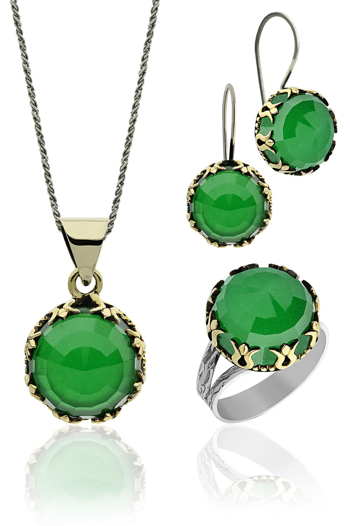 Emerald Tulip Motif Round Traditional Set Silver