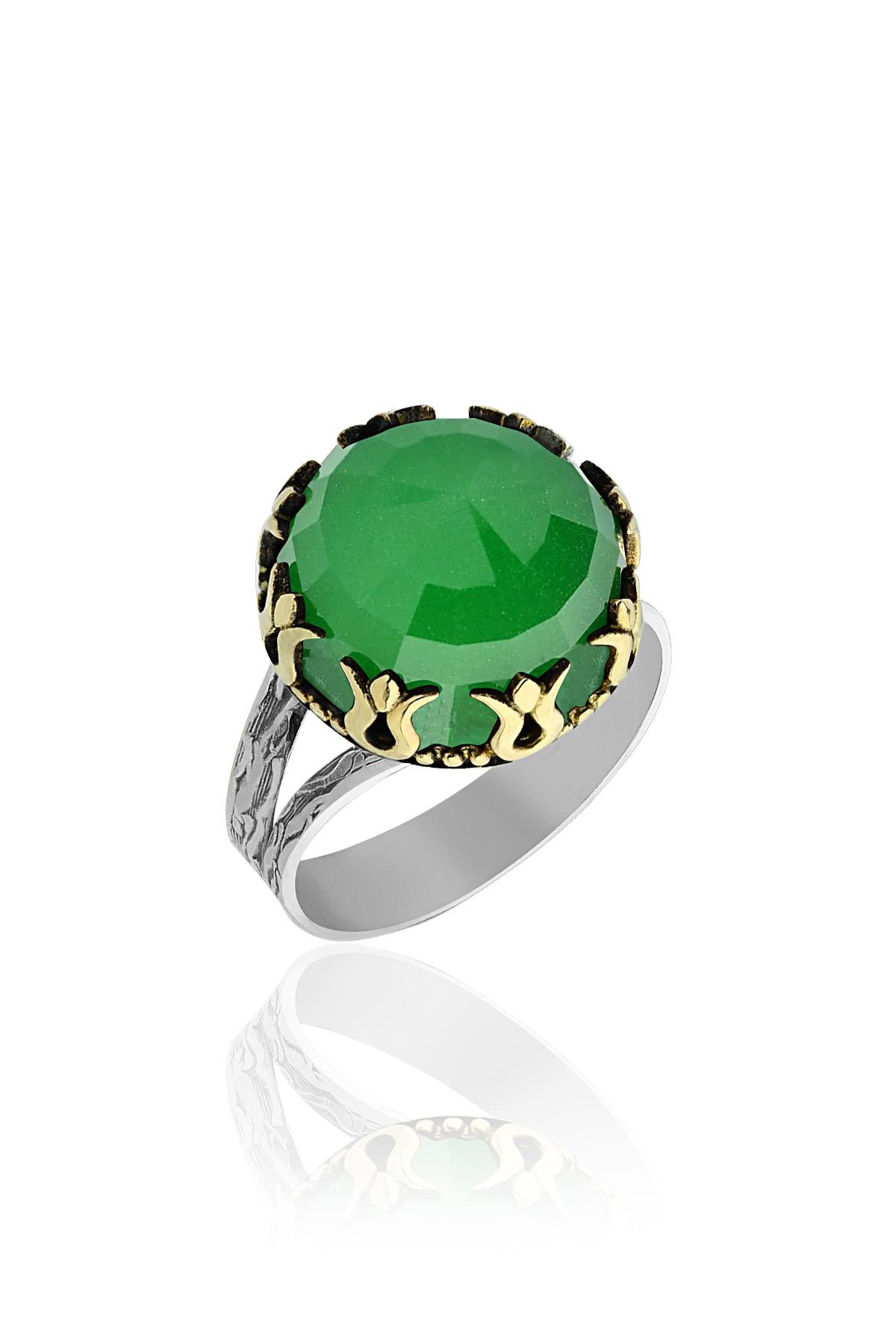 Emerald Tulip Motif Round Traditional Set Silver