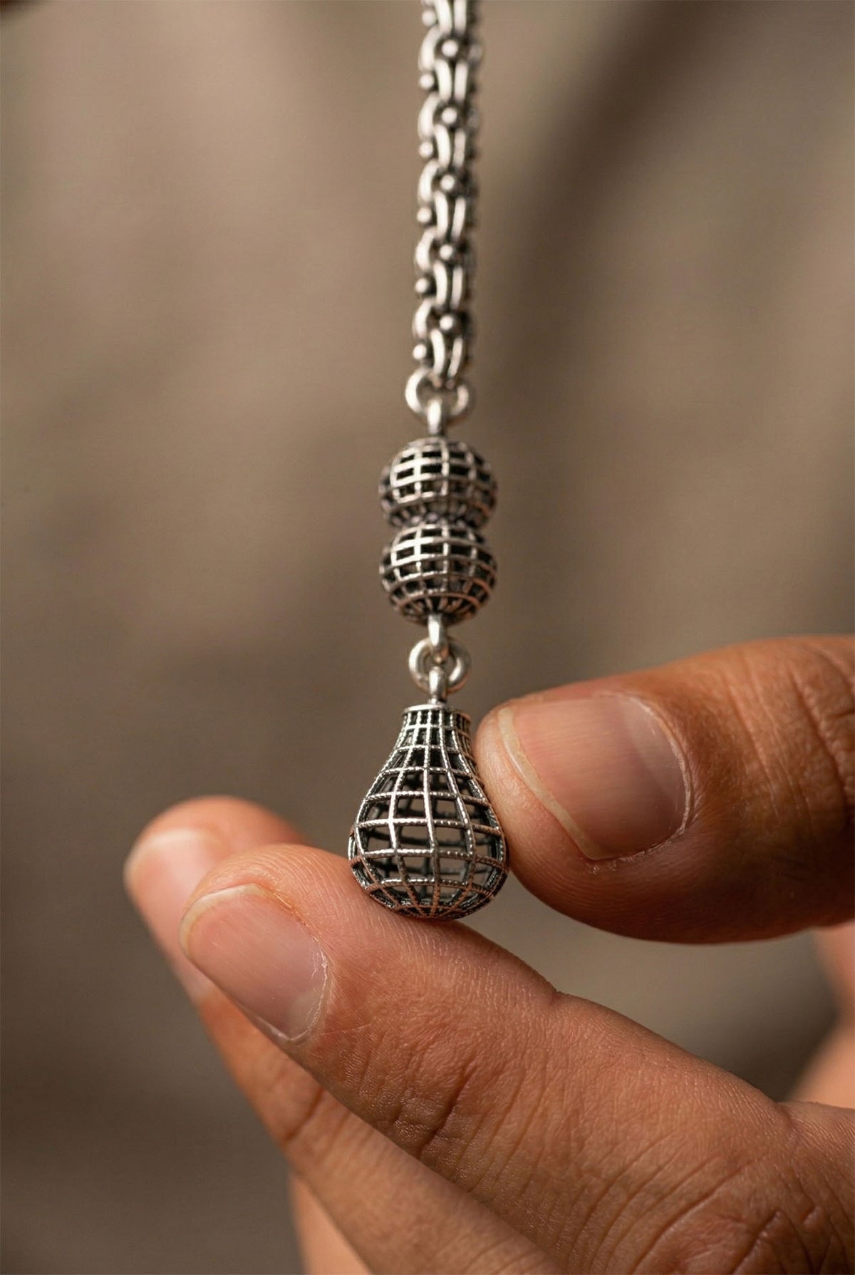 Twisted Cage Filigree Misbaha Tassel in 925 sterling silver - view 2