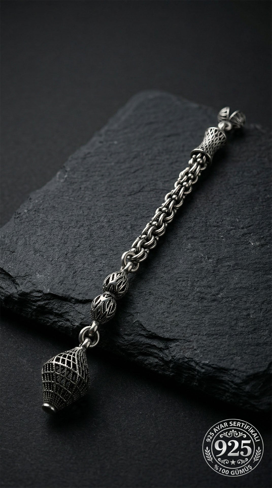 Gedrehte Laternen-Filigran-Misbaha-Quaste aus 925er Sterlingsilber