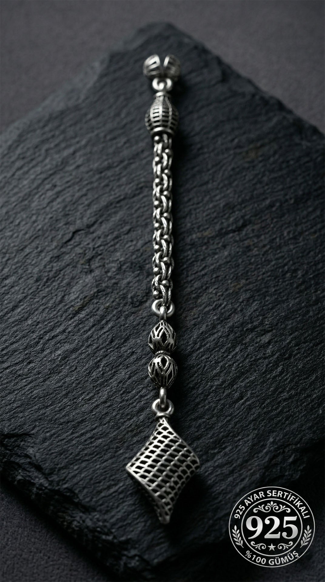 Gedrehte Diamant-Käfig Misbaha-Quaste aus 925er Sterlingsilber