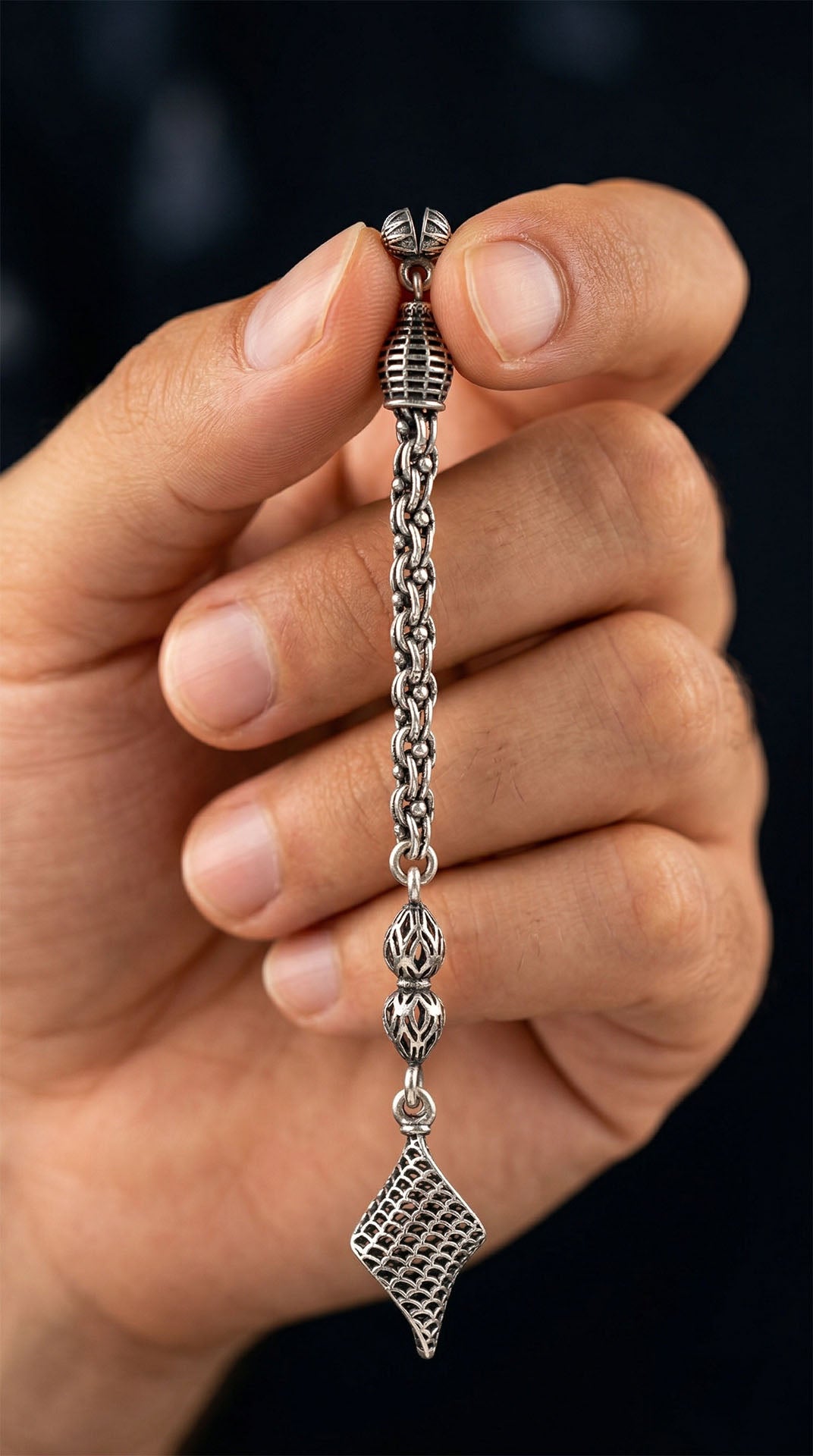 Twisted Diamond Cage Misbaha Tassel | 925 Silver