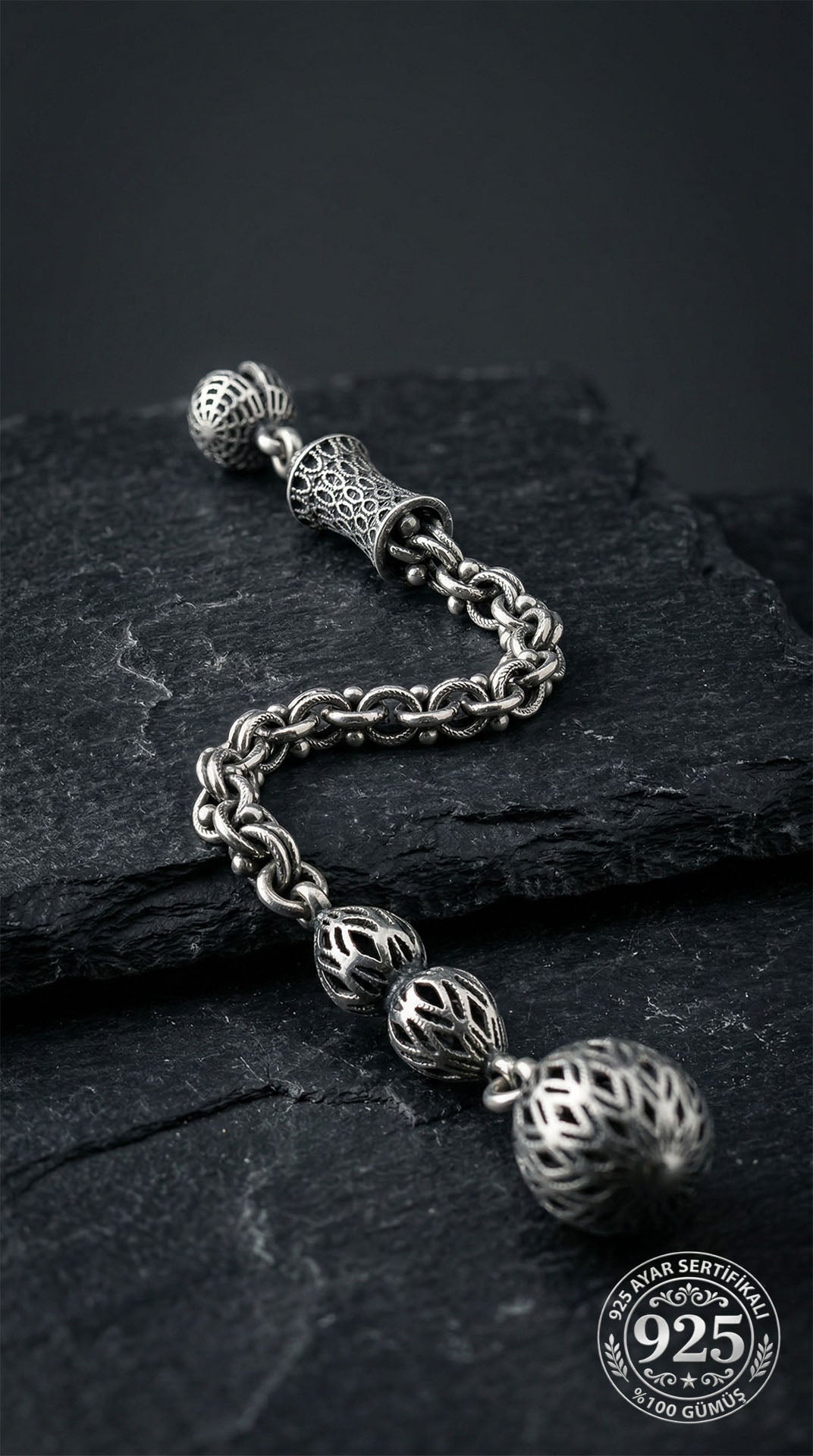 Pompon de misbaha en filigrane goutte d'eau 8 cm en argent sterling 925