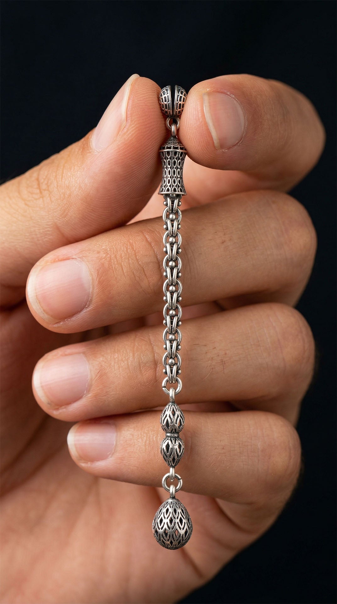 Teardrop Filigree Misbaha Tassel 8 cm in 925 sterling silver - view 2