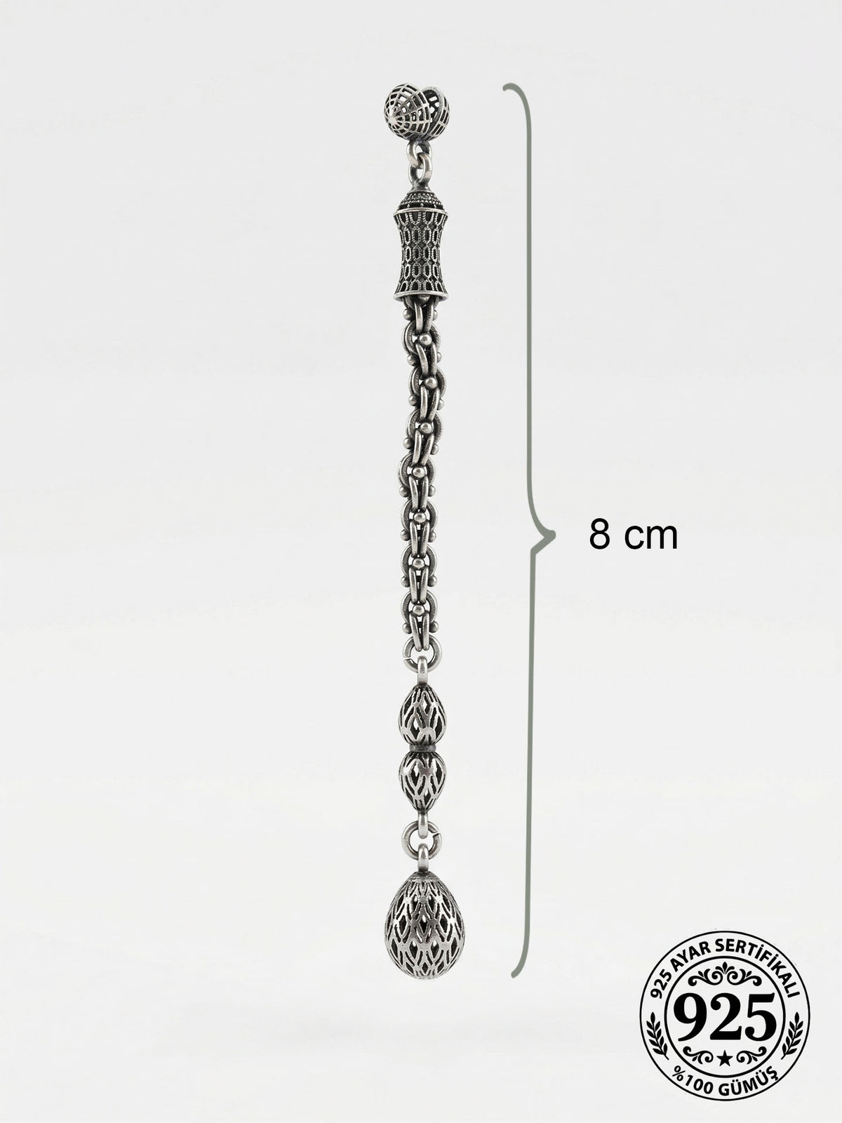 Teardrop Filigree Misbaha Tassel 8 cm in 925 sterling silver - view 3