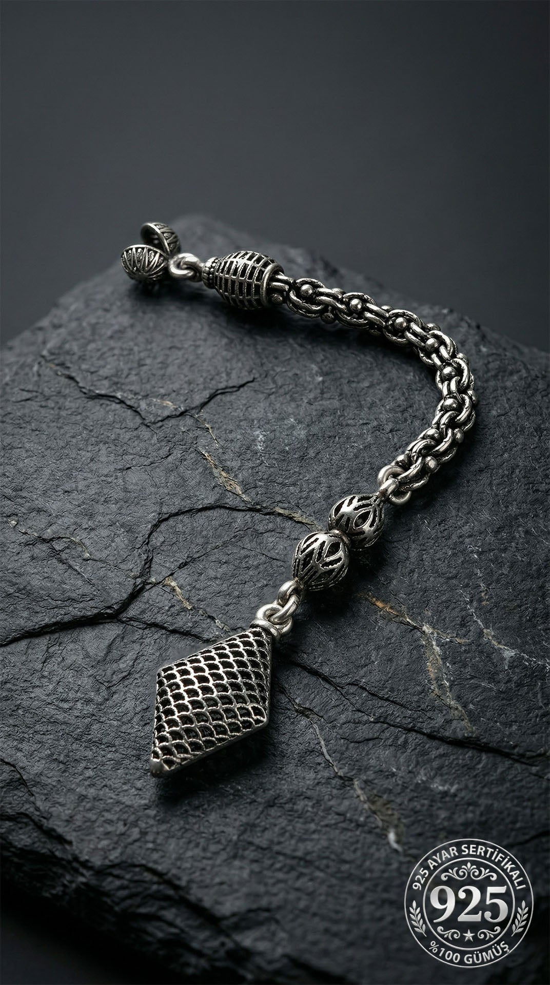 Diamantkäfig-Filigran-Misbaha-Quaste aus 925er Sterlingsilber
