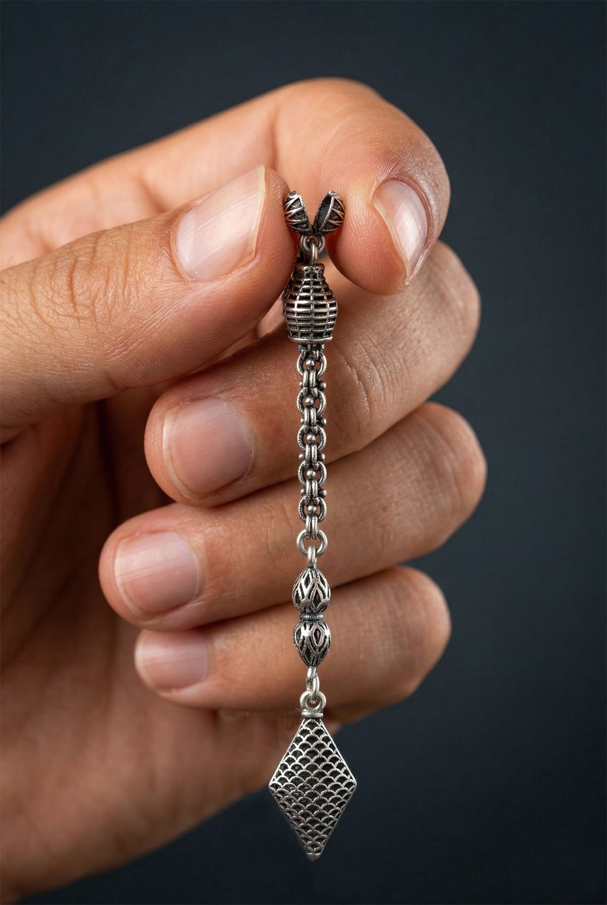 Diamond Cage Filigree Misbaha Tassel in 925 sterling silver - view 2