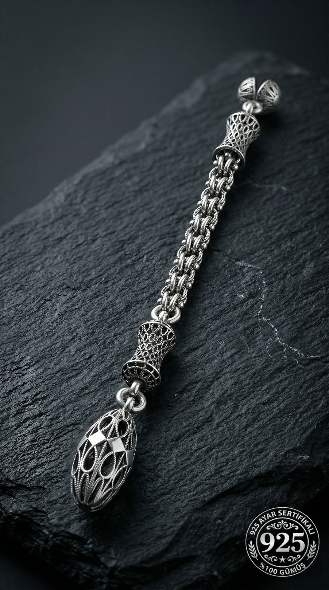 Marquise Filigree Misbaha Tassel Albanian Chain in 925 sterling silver