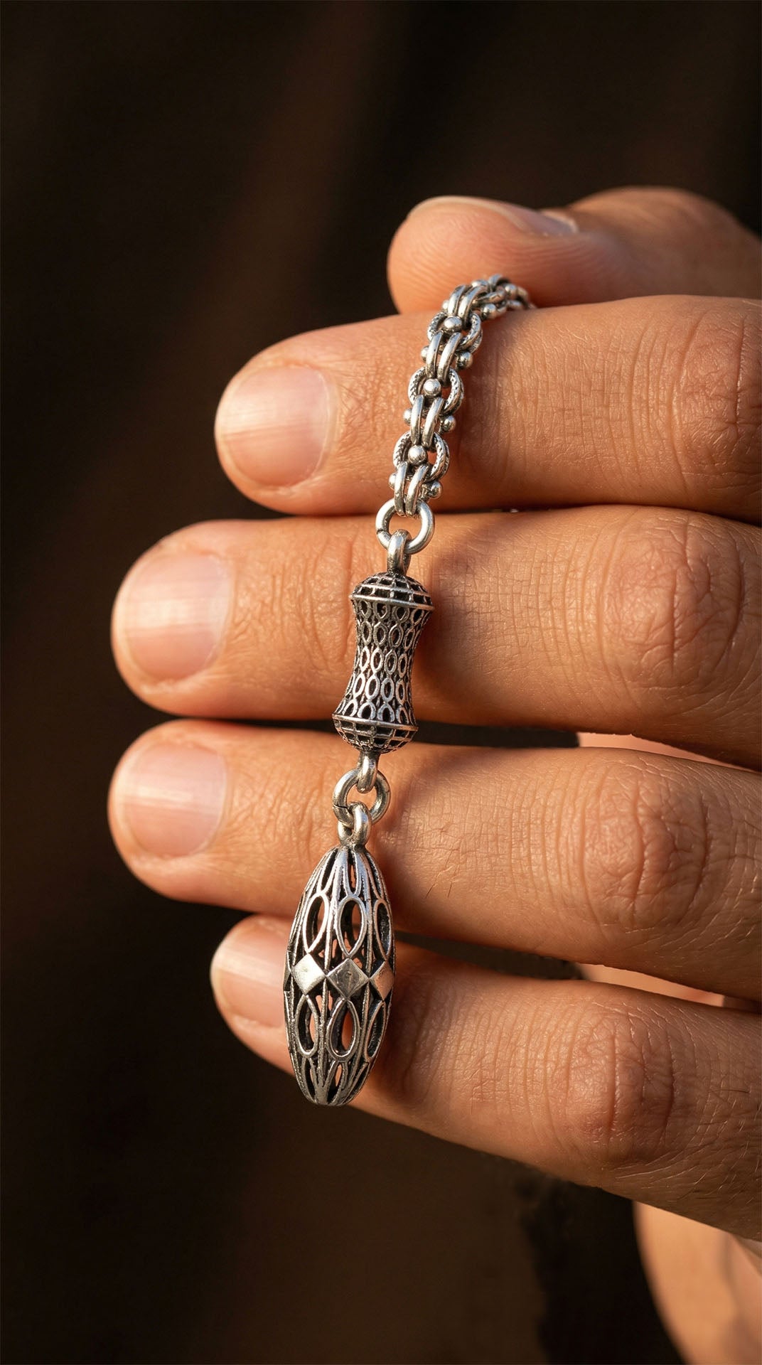 Marquise Filigree Misbaha Tassel Albanian Chain in 925 sterling silver - view 2