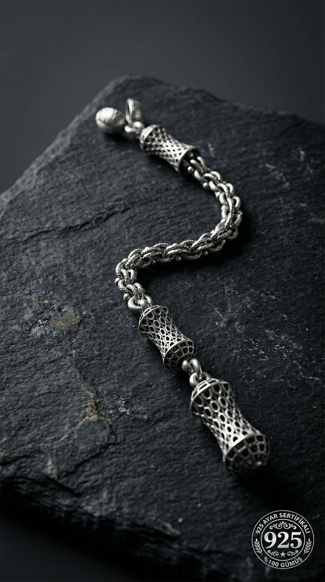 Filigree Misbaha Tassel with Albanian Chain in 925 sterling silver