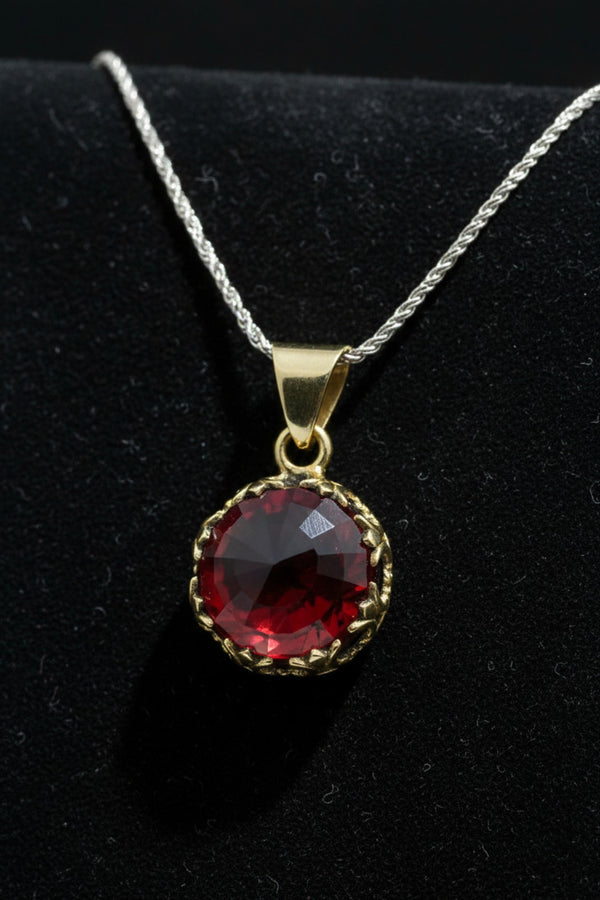 Gilded Tulip Garnet Gemstone Pendant Necklace | 925 Silver