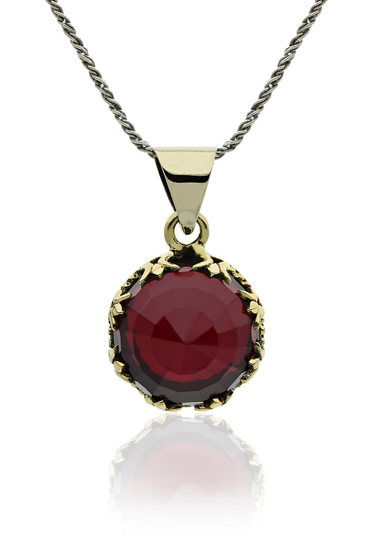 Gilded Tulip Garnet Gemstone Pendant Necklace | 925 Silver