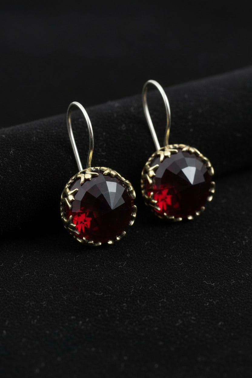 Gilded Round Tulip Garnet Gemstone Jewelry Set in 925 sterling silver - view 3