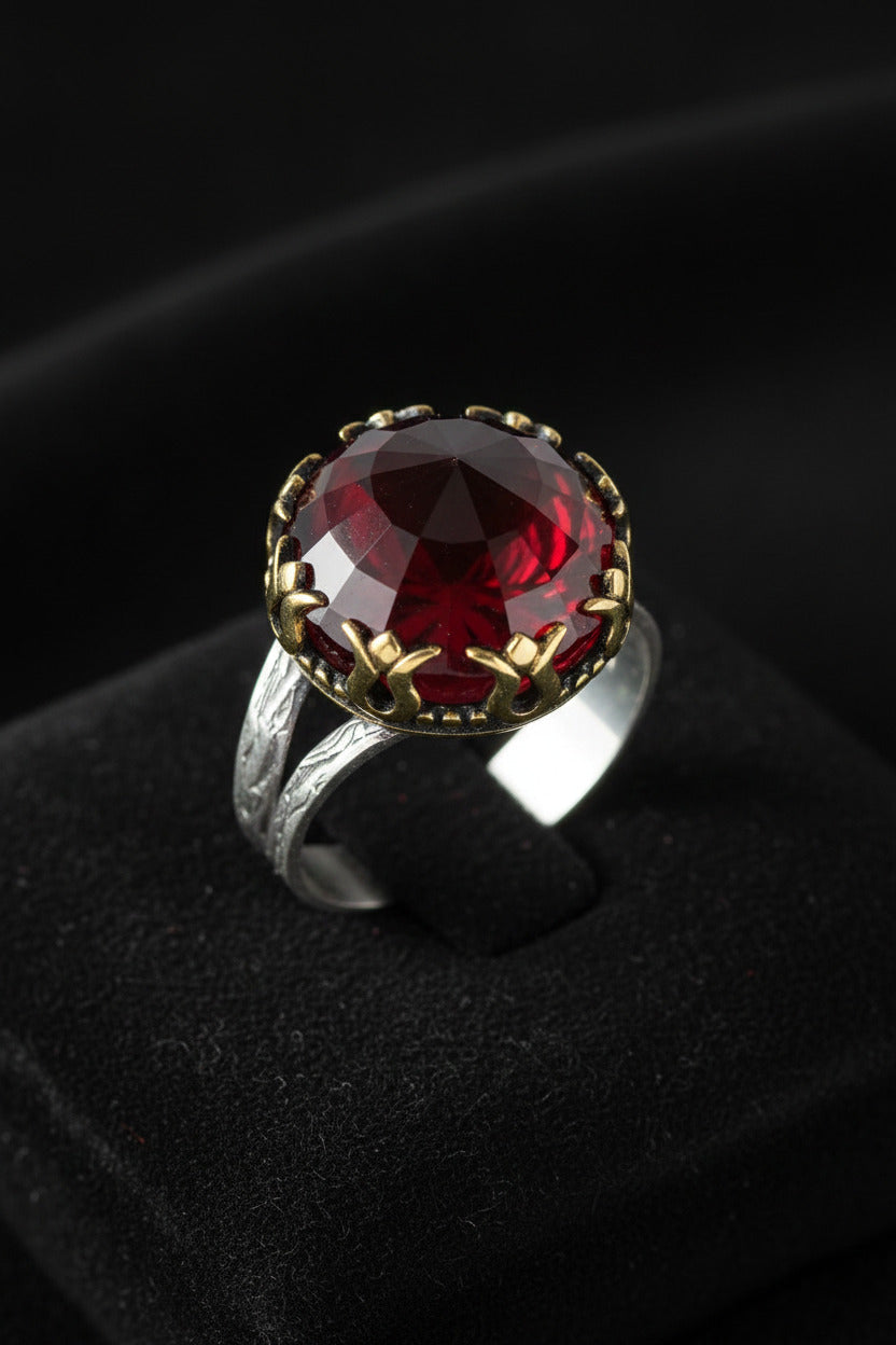 Gilded Round Tulip Garnet Gemstone Jewelry Set | 925 Silver