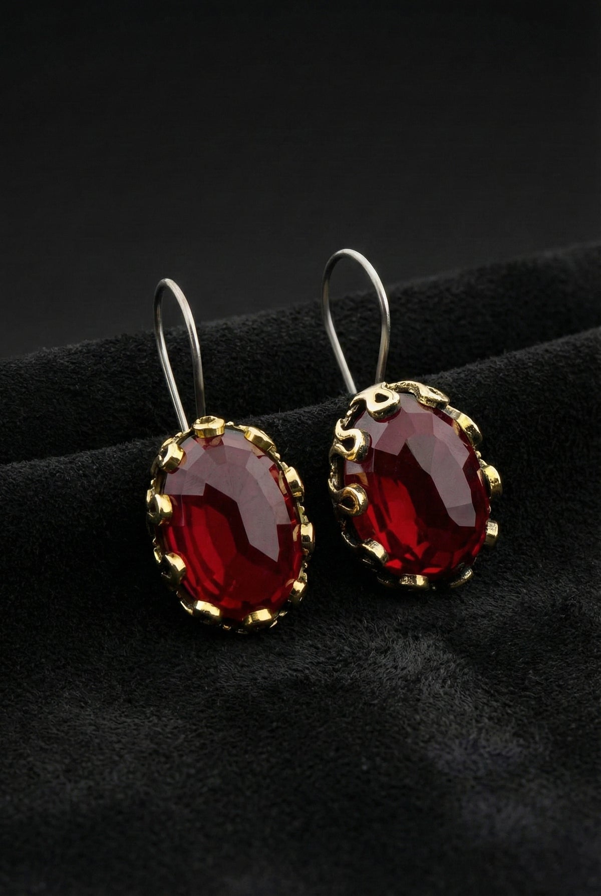 Gilded Garnet Stone Earrings in 925 sterling silver