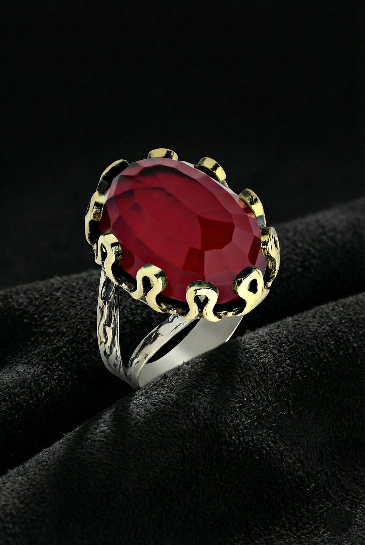 Gilded Oval Garnet Gemstone Jewelry Set in 925 sterling silver - view 5