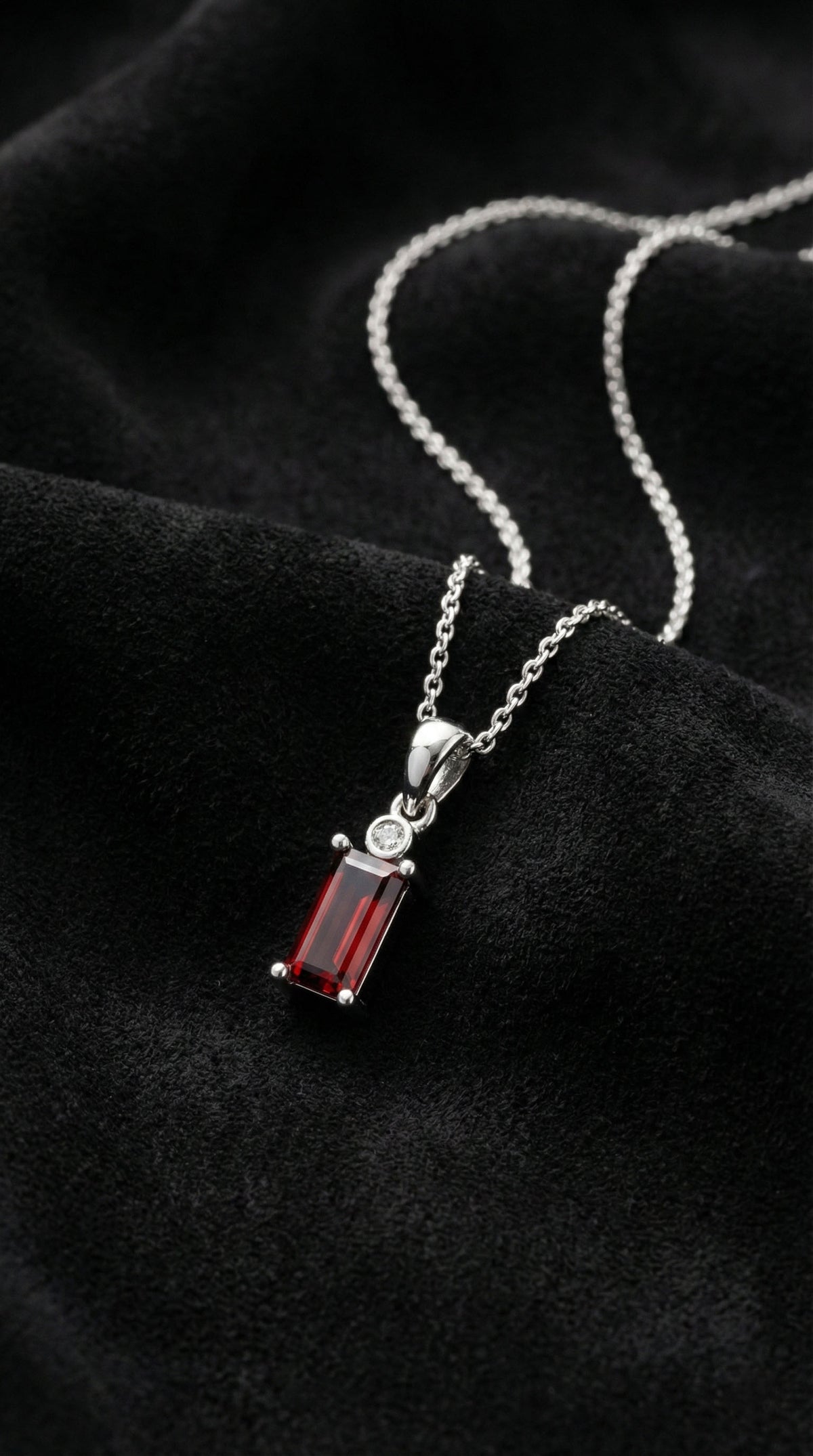 Baguette Garnet Necklace January Pendant in 925 sterling silver