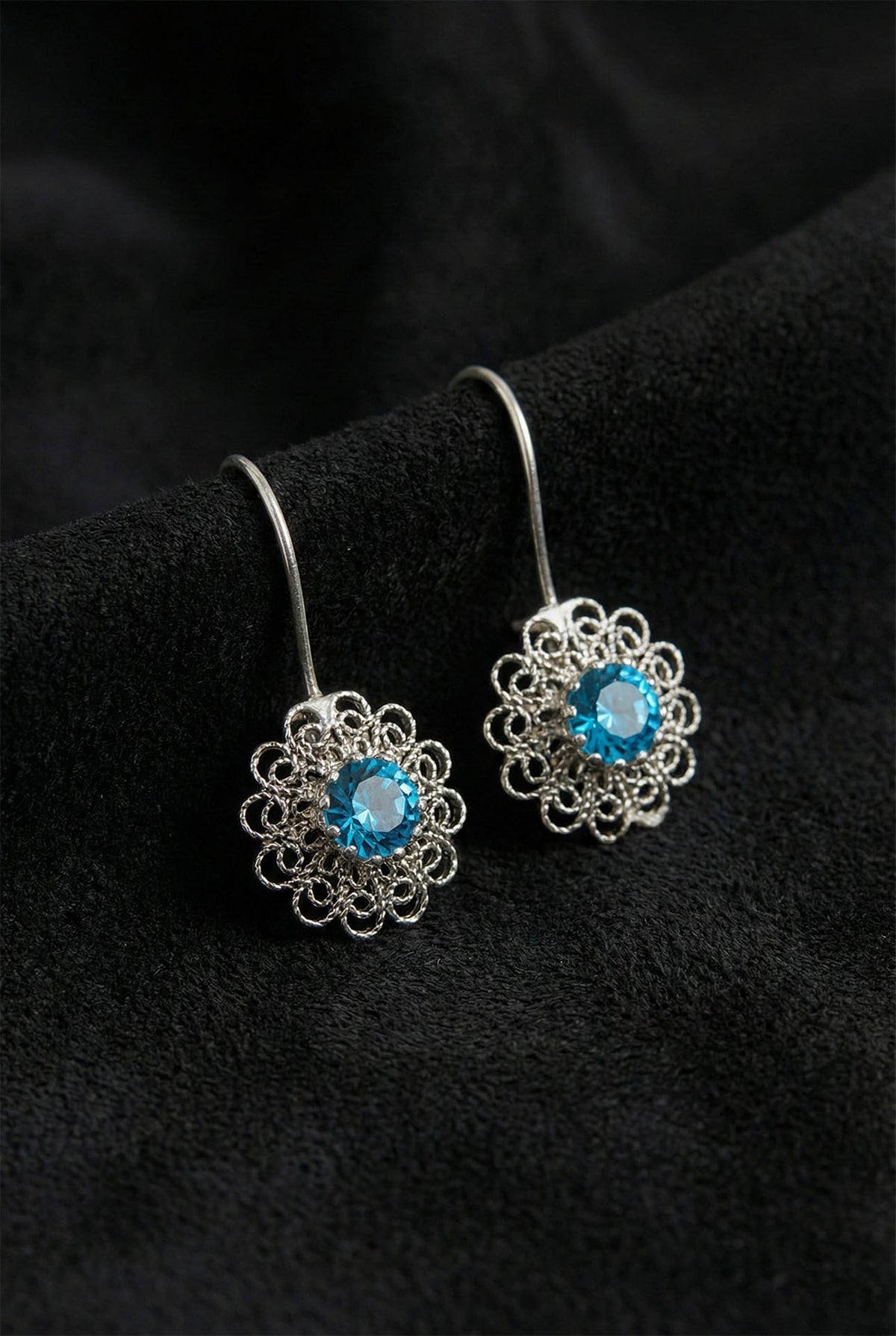 March Aquamarine Birthstone Flower Drops in 925 sterling silver