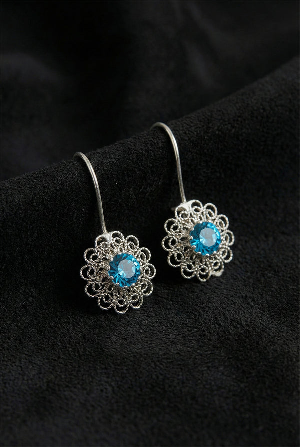 March Aquamarine Birthstone Flower Drops | 925 Silver