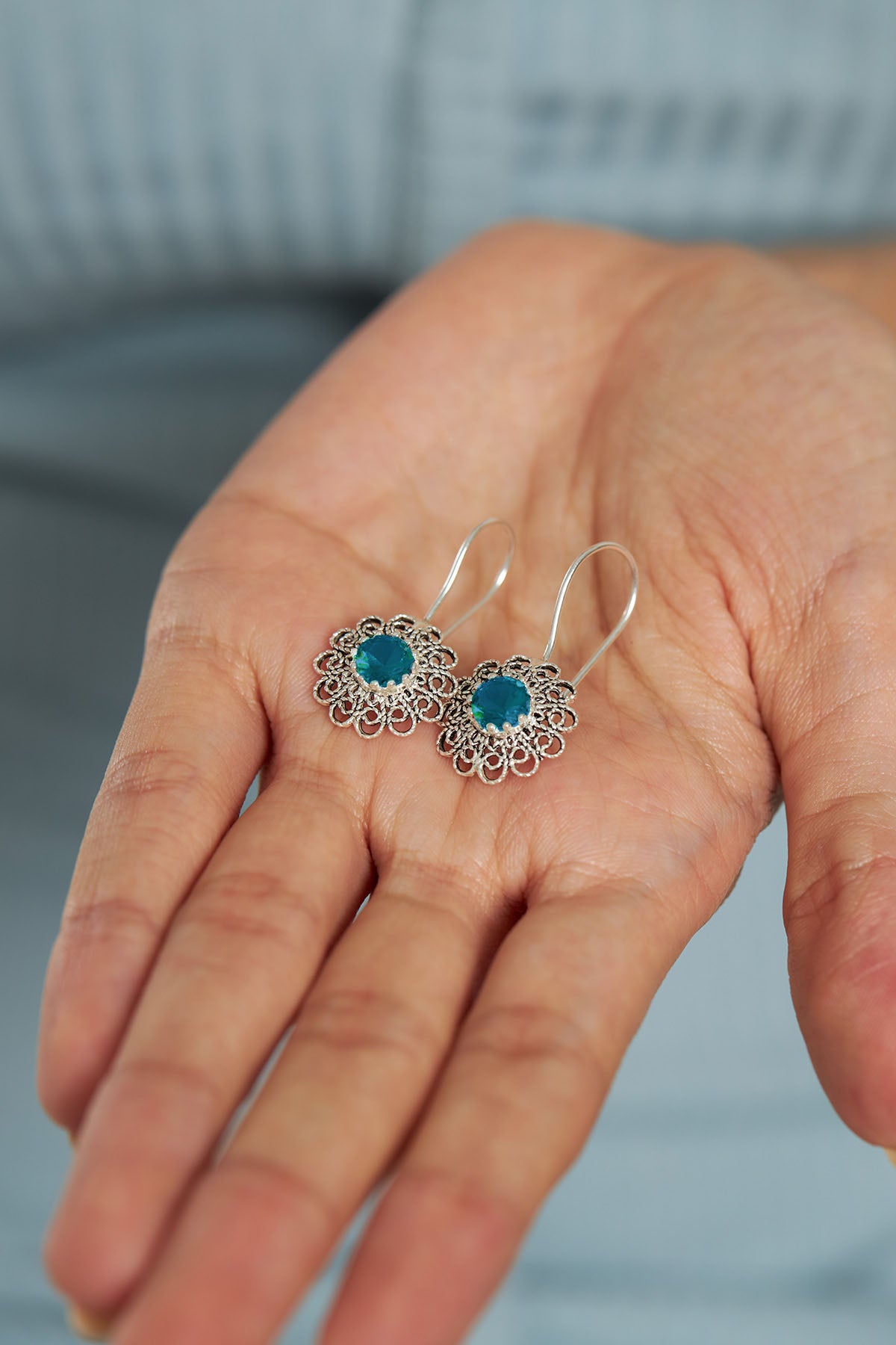 March Aquamarine Birthstone Flower Drops | 925 Silver