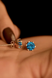 March Aquamarine Birthstone Rose Solitaire Stud Silver Earrings