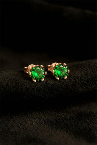 May Emerald Birthstone Rose Solitaire Studs | 925 Silver
