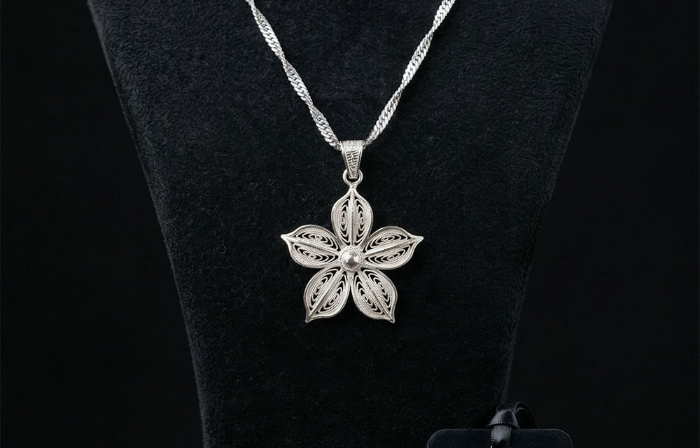 925 silver filigree jasmine flower pendant necklace