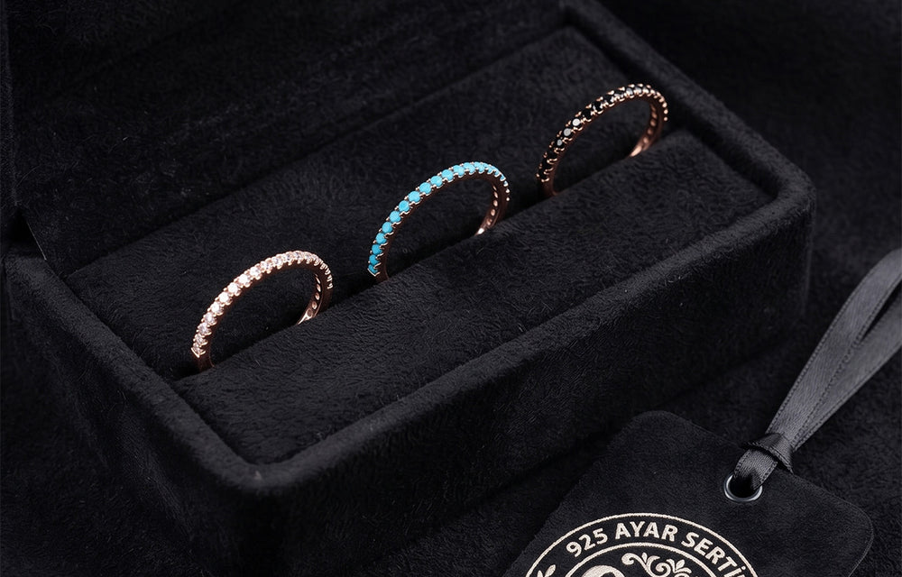 925 silver rose gold stacking eternity ring set