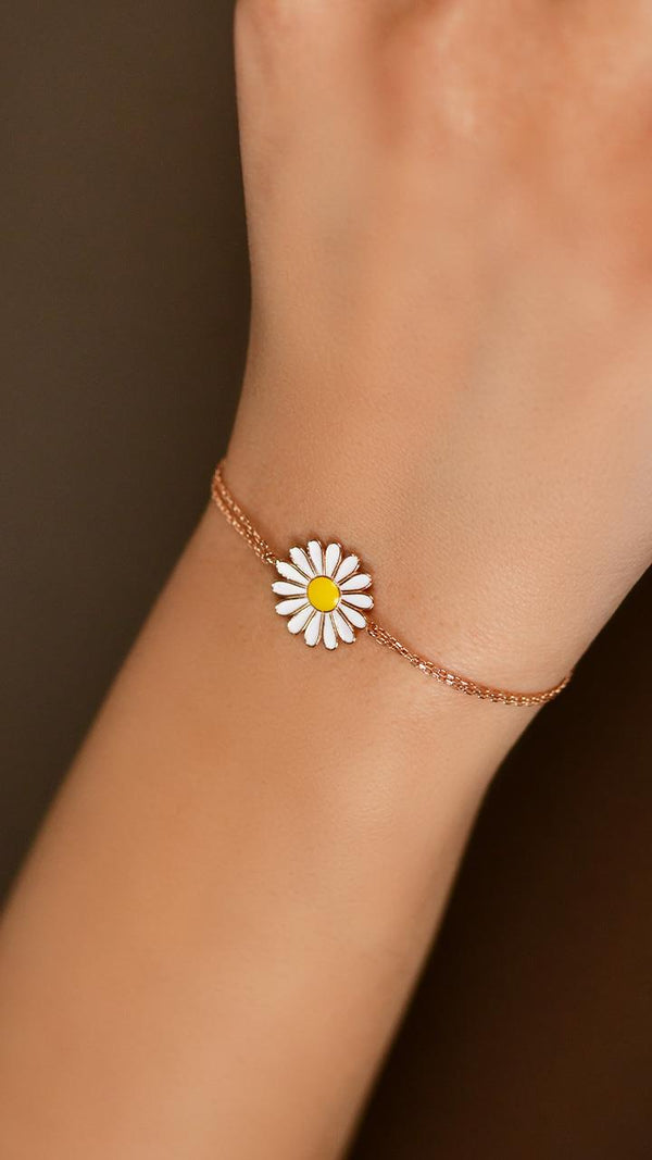 Enamelled Rose Daisy Silver Bracelet