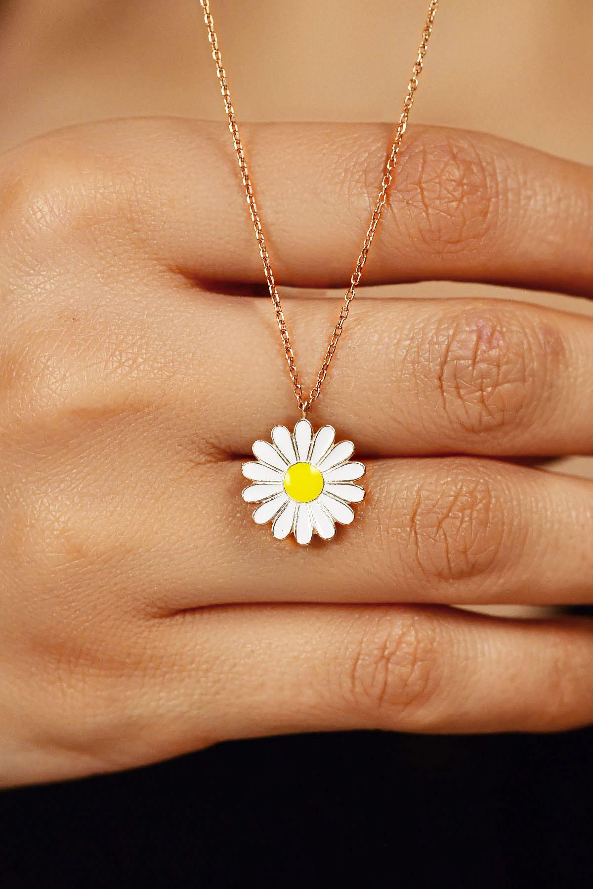 Enamelled Rose Daisy Silver Necklace