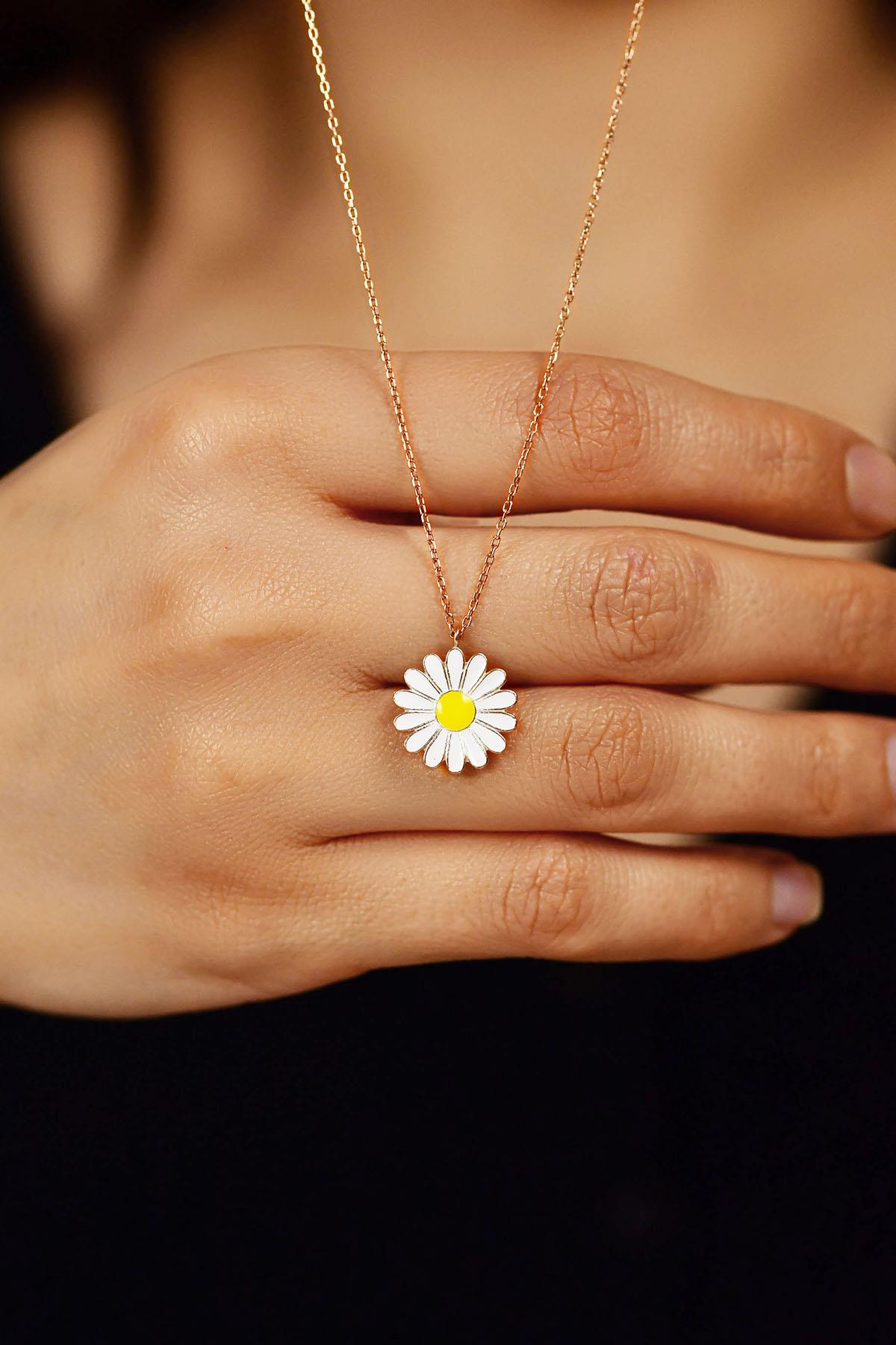 Enamelled Rose Daisy Silver Necklace
