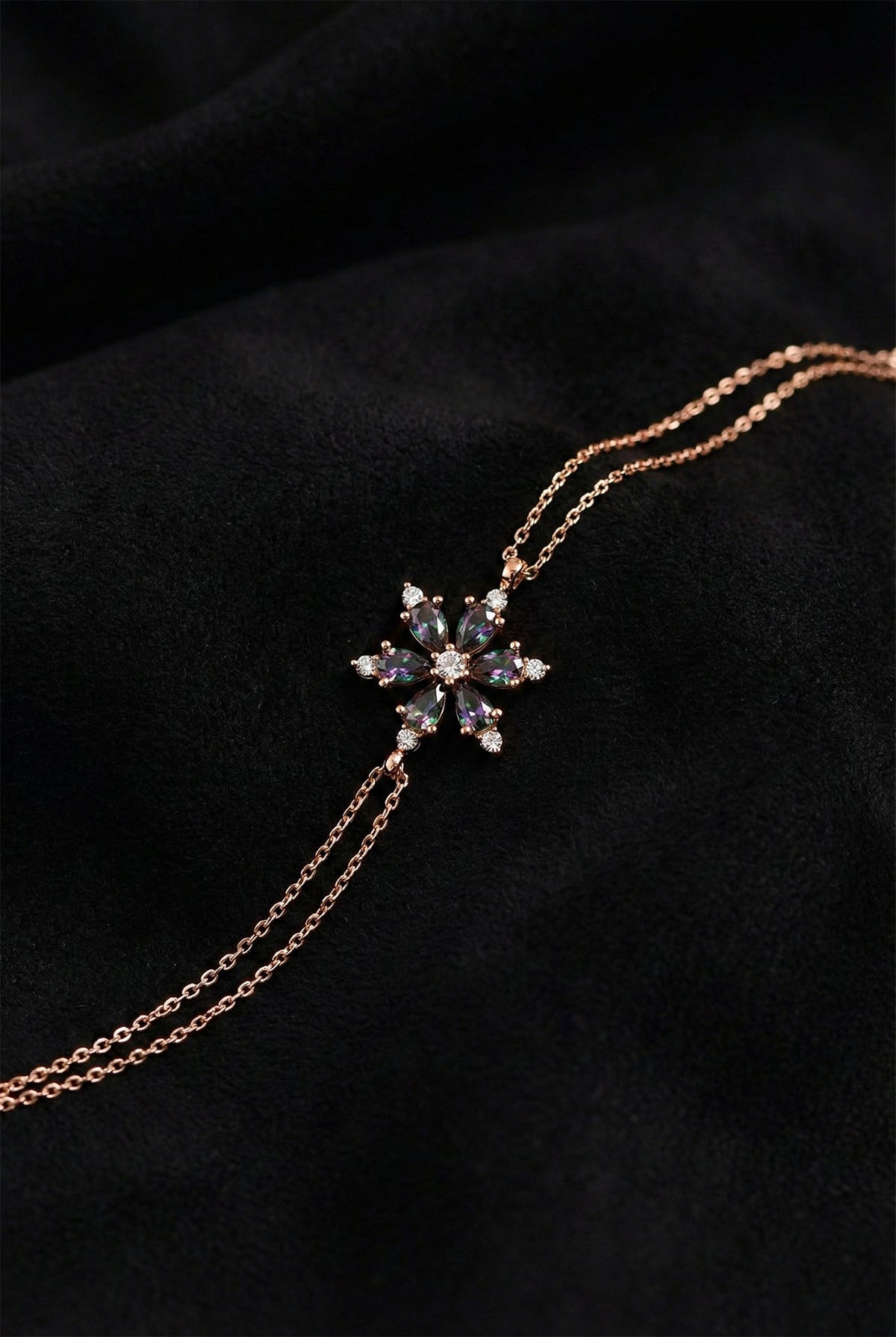 Rose Gold Mystic Topaz Lotus Flower Bracelet in 925 sterling silver