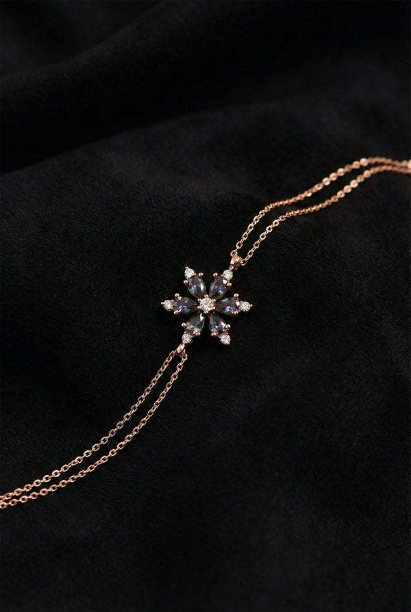 Bracelet fleur de lotus en topaze mystique et or rose | Argent 925