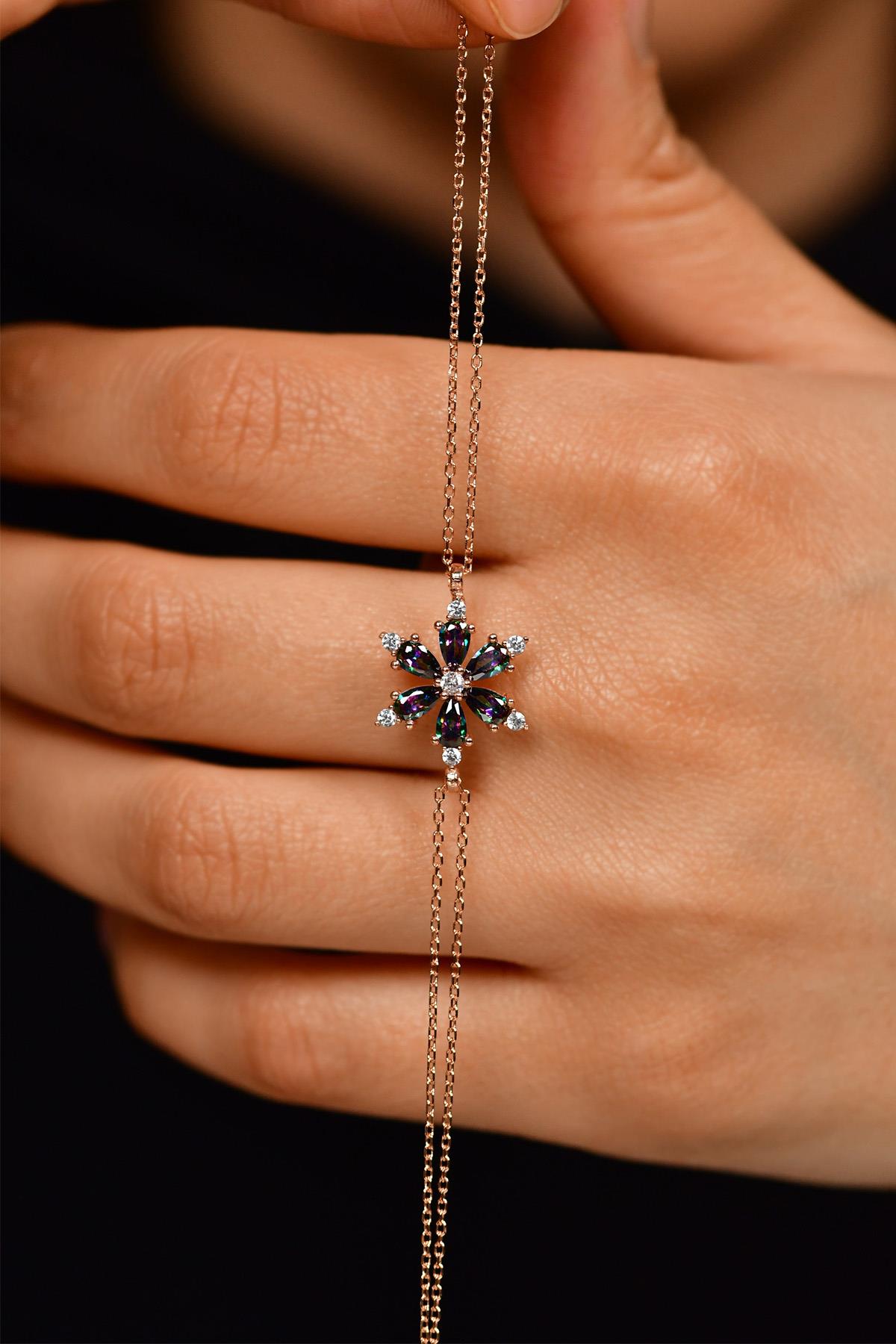 Mystic Topaz Lotus Flower Bracelet Rose Gold Plated Silver
