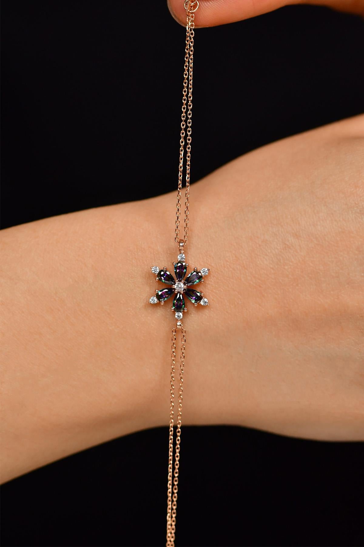 Mystic Topaz Lotus Flower Bracelet Rose Gold Plated Silver