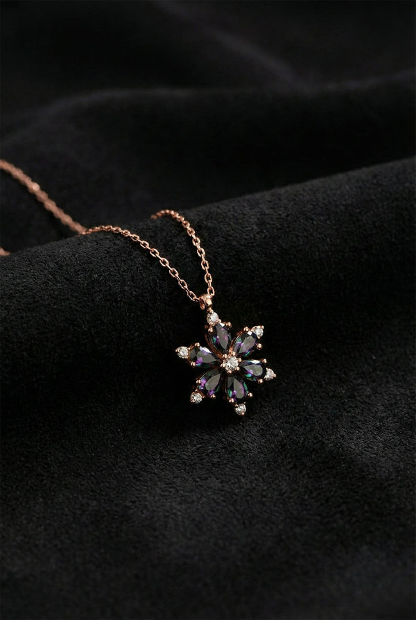 Rose Gold Mystic Topaz Lotus Flower Necklace | 925 Silver