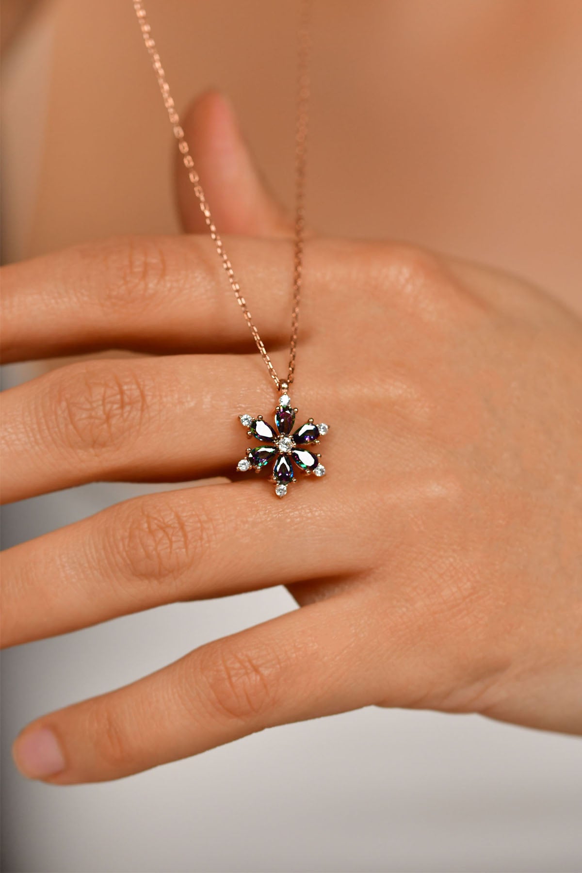 Rose Gold Mystic Topaz Lotus Flower Necklace | 925 Silver