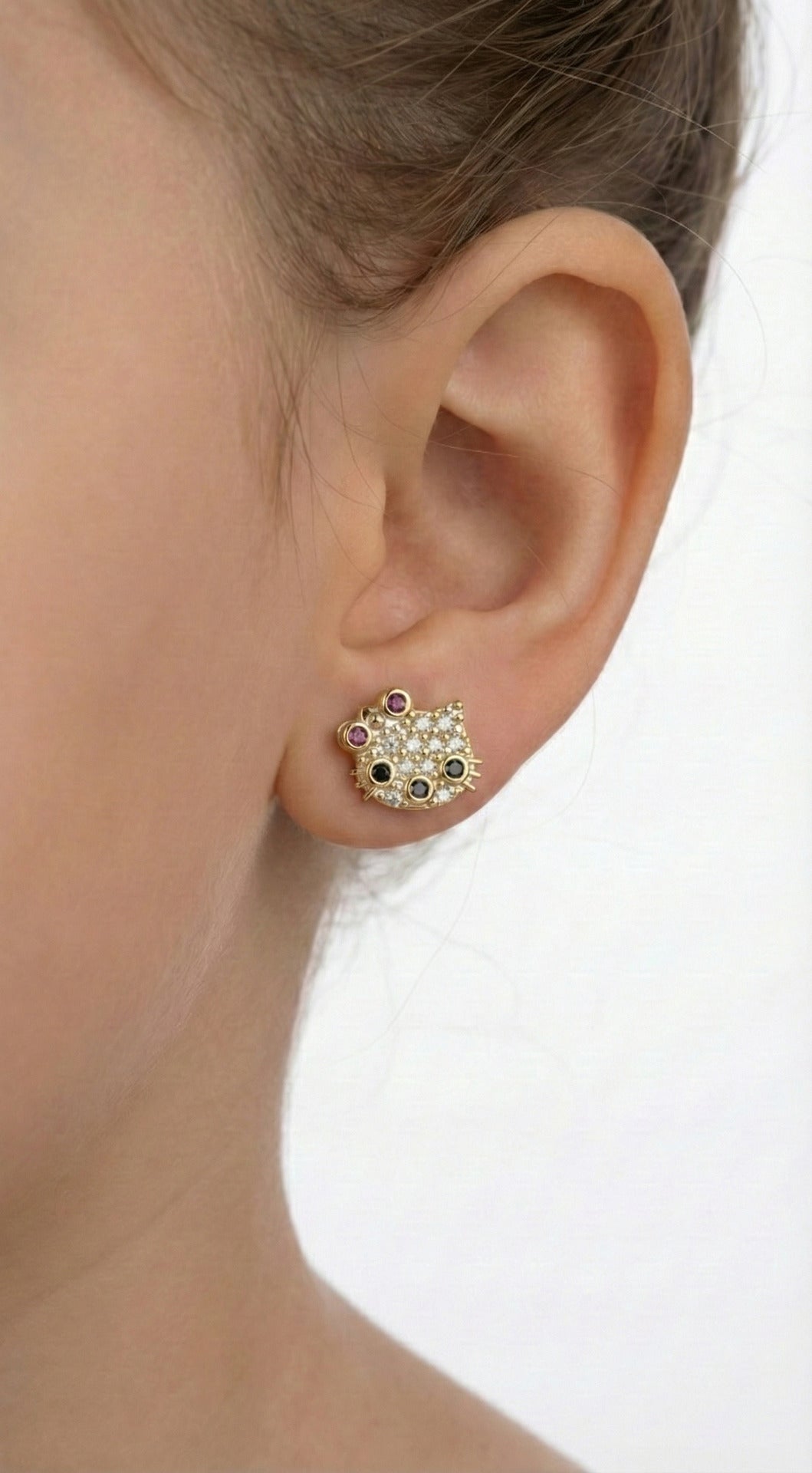 Mixed Cat Charm Stud Minimalist Earrings Gold Plated Silver